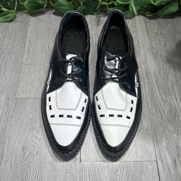 T.U.K. Two-Tone Pointed Creeper Men\'s 11 Black White Leather Lace Platform Shoes main image 6